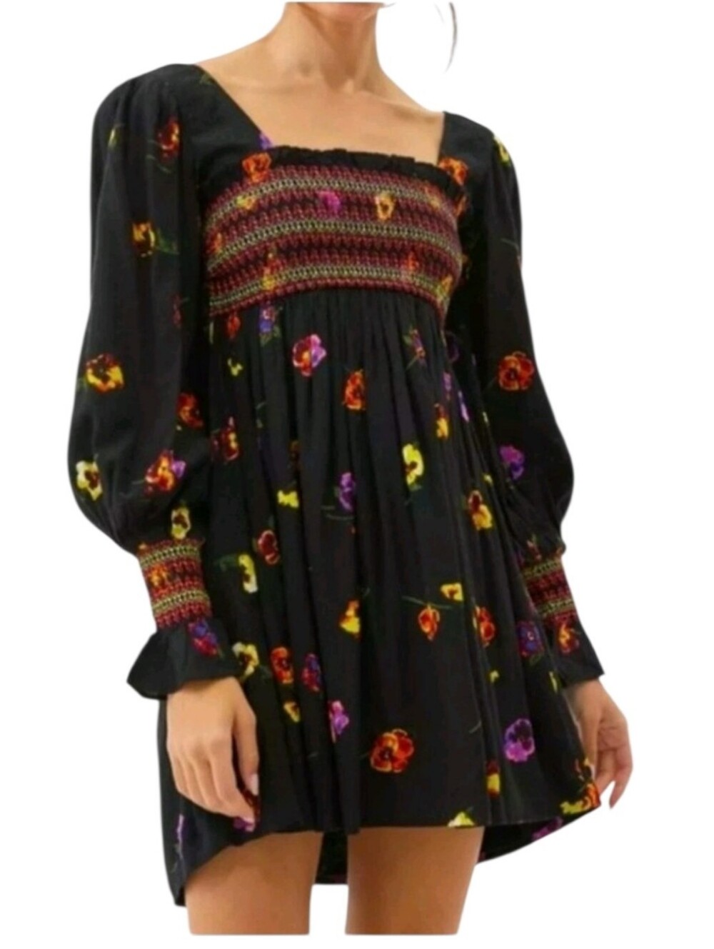 Urban Outfitters the Isobel Smocked Floral Mini Frock Boho Feminine Dress 306